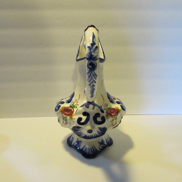 vintage ceramic white and blue pitcher floral design Potuguese kitchen decor - Picture 3 of 7